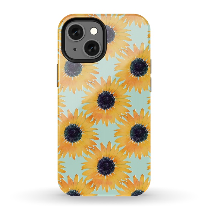 iPhone 13 mini StrongFit Pretty Hand Drawn Yellow Sunflowers Paint Pattern by InovArts