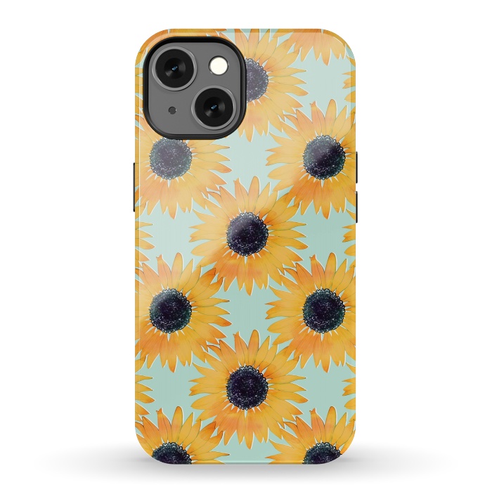 iPhone 13 StrongFit Pretty Hand Drawn Yellow Sunflowers Paint Pattern by InovArts