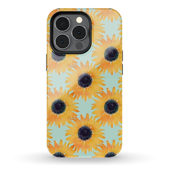 iPhone 13 pro StrongFit Pretty Hand Drawn Yellow Sunflowers Paint Pattern by InovArts