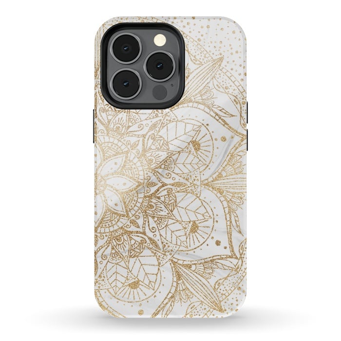 iPhone 13 pro StrongFit Trendy Gold Floral Mandala Marble Design by InovArts
