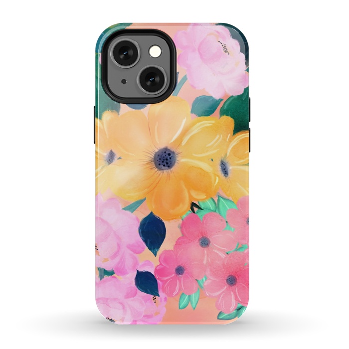 iPhone 13 mini StrongFit Cute Colorful Romantic Watercolor Flowers  by InovArts