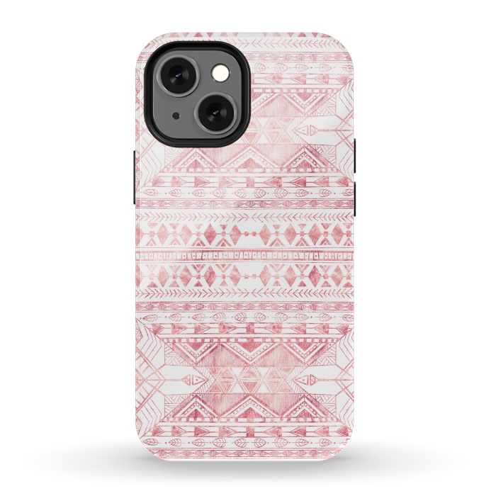 iPhone 13 mini StrongFit Stylish Rose Gold Geometric Tribal Aztec Pattern by InovArts