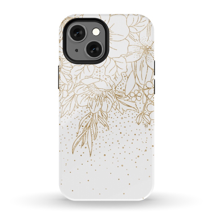 iPhone 13 mini StrongFit Cute Gold floral doodles and confetti design by InovArts