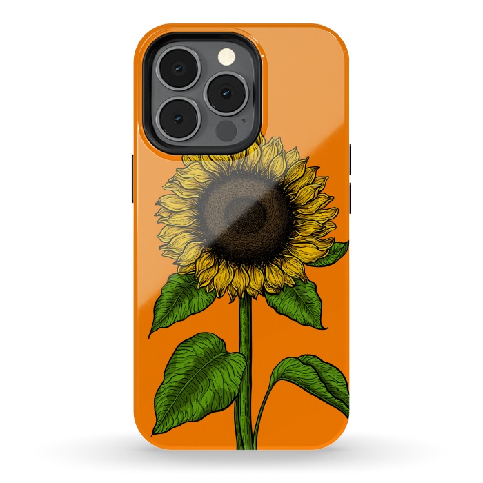 iPhone 13 pro StrongFit Sunflower on orange by Katerina Kirilova