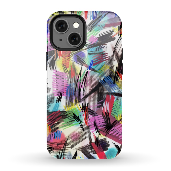 iPhone 13 mini StrongFit Wild Colorful Scratches and Strokes  by Ninola Design