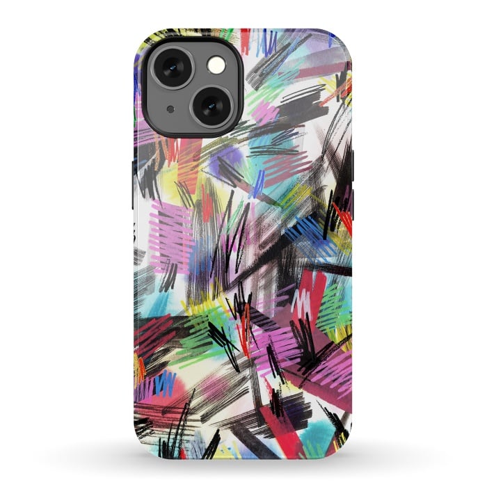 iPhone 13 StrongFit Wild Colorful Scratches and Strokes  by Ninola Design