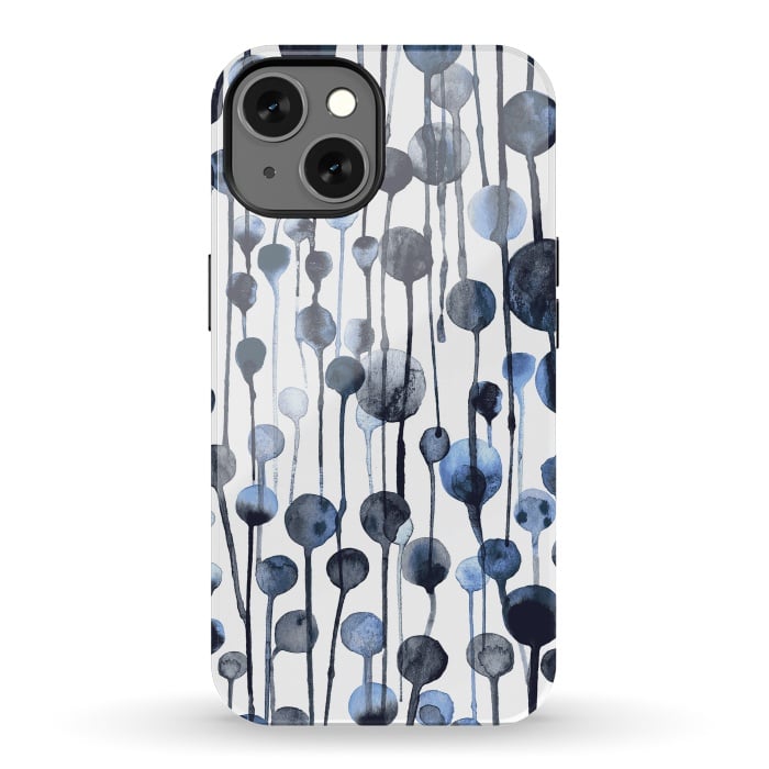 iPhone 13 StrongFit Dripping Watercolor Dots Navy by Ninola Design
