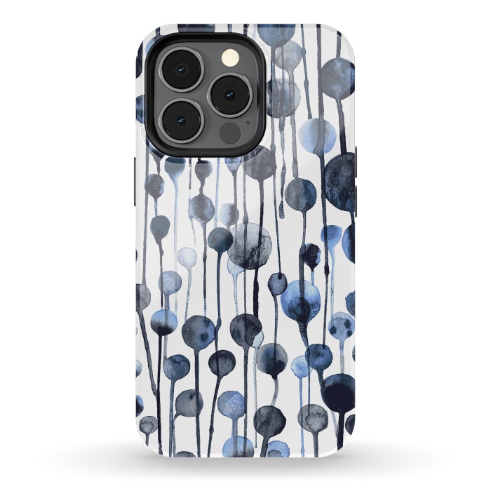 iPhone 13 pro StrongFit Dripping Watercolor Dots Navy by Ninola Design