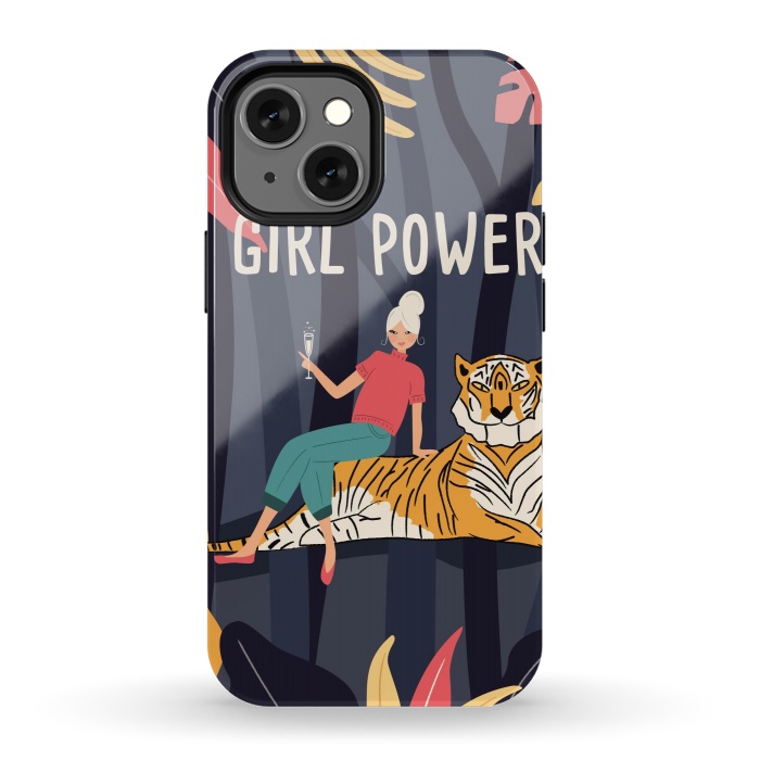 iPhone 13 mini StrongFit Girl Power - Woman and Tiger by Jelena Obradovic