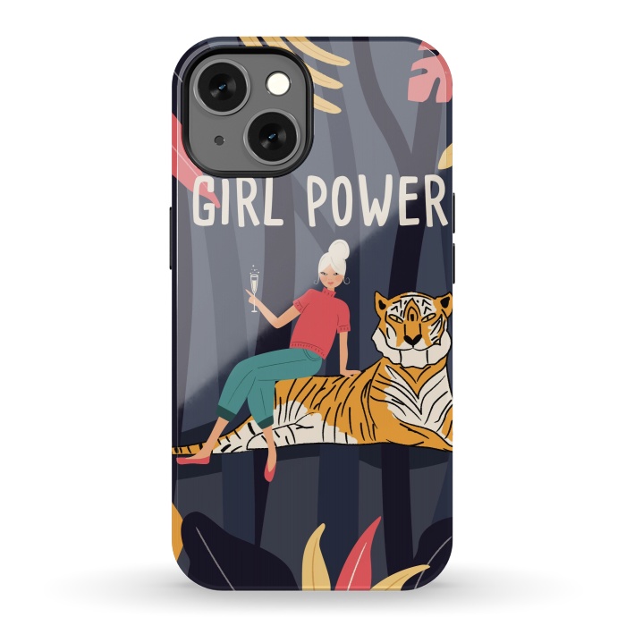 iPhone 13 StrongFit Girl Power - Woman and Tiger by Jelena Obradovic