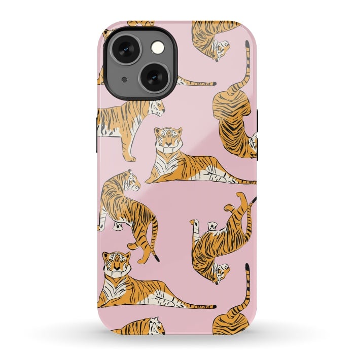 iPhone 13 StrongFit Tiger Pattern, pink, 001 by Jelena Obradovic