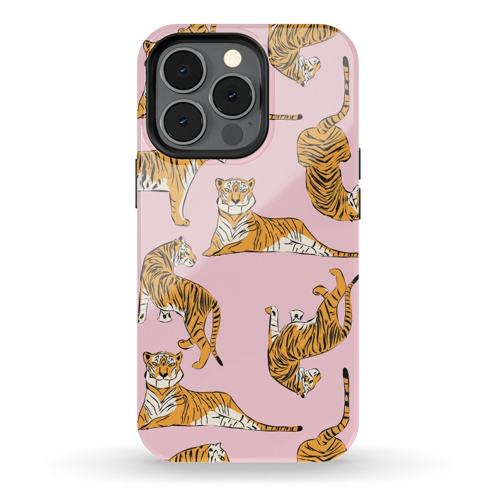 iPhone 13 pro StrongFit Tiger Pattern, pink, 001 by Jelena Obradovic
