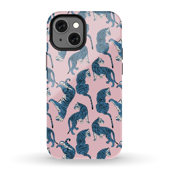 iPhone 13 mini StrongFit Tiger Pattern, blue&pink, 003 by Jelena Obradovic