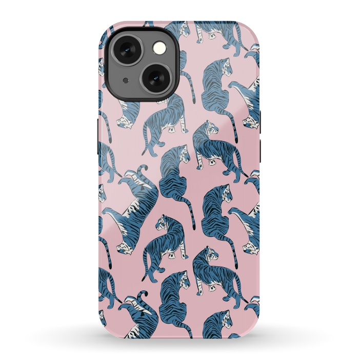 iPhone 13 StrongFit Tiger Pattern, blue&pink, 003 by Jelena Obradovic