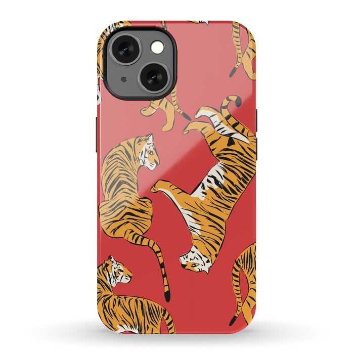 iPhone 13 StrongFit Tiger Pattern, red, 005 by Jelena Obradovic