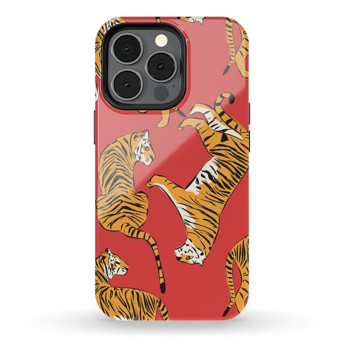 iPhone 13 pro StrongFit Tiger Pattern, red, 005 by Jelena Obradovic