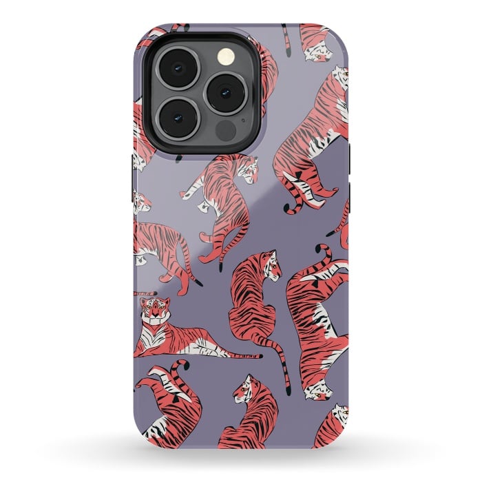 iPhone 13 pro StrongFit Tiger pattern, purple, 007 by Jelena Obradovic