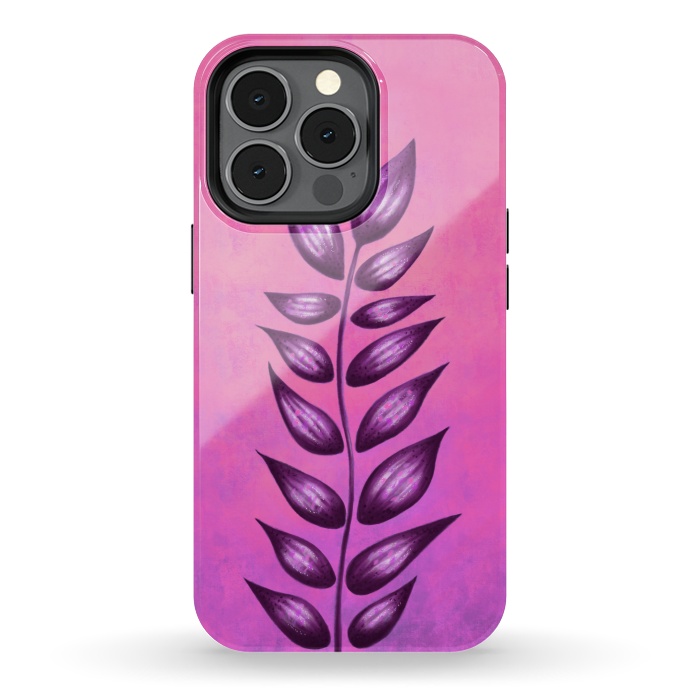 iPhone 13 pro StrongFit Abstract Plant Surreal Botanical Art In Pink And Purple by Boriana Giormova