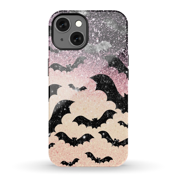 iPhone 13 StrongFit Bats in glitter starry night - Halloween by Oana 
