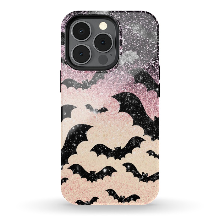 iPhone 13 pro StrongFit Bats in glitter starry night - Halloween by Oana 
