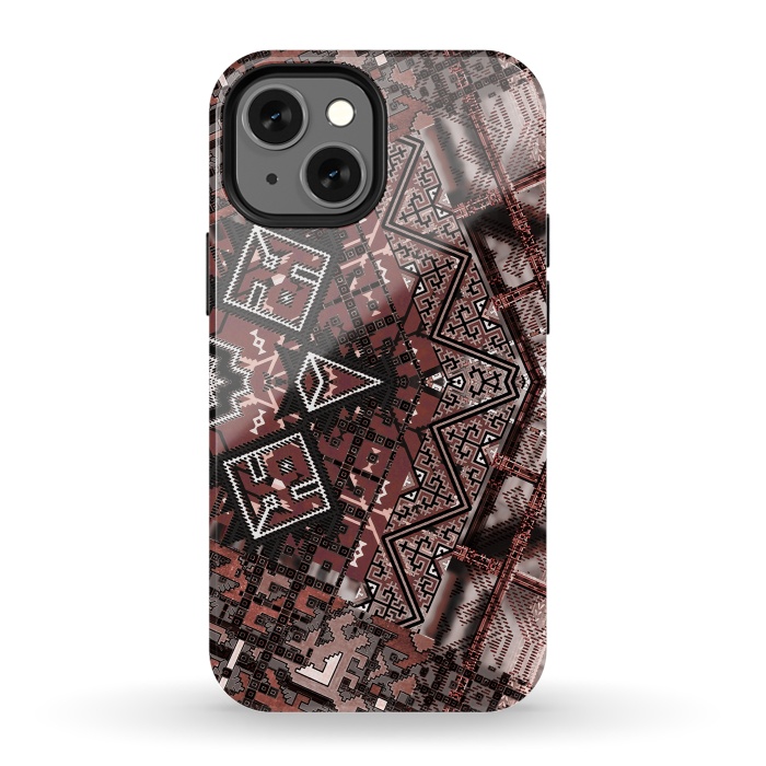 iPhone 13 mini StrongFit Ethnic brown geometric pattern by Oana 