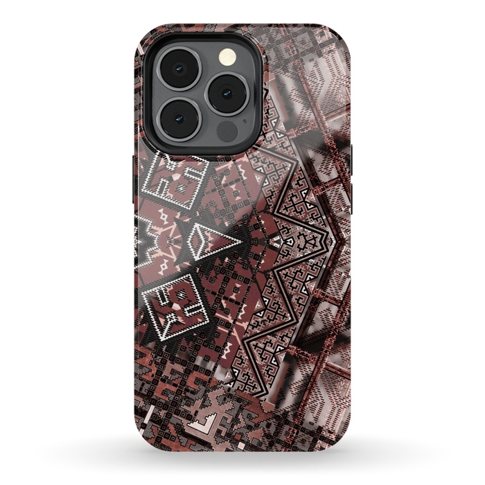iPhone 13 pro StrongFit Ethnic brown geometric pattern by Oana 