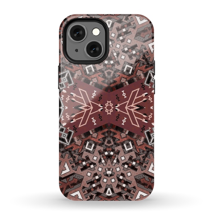iPhone 13 mini StrongFit Ethnic geometric pattern in autumnal brown by Oana 