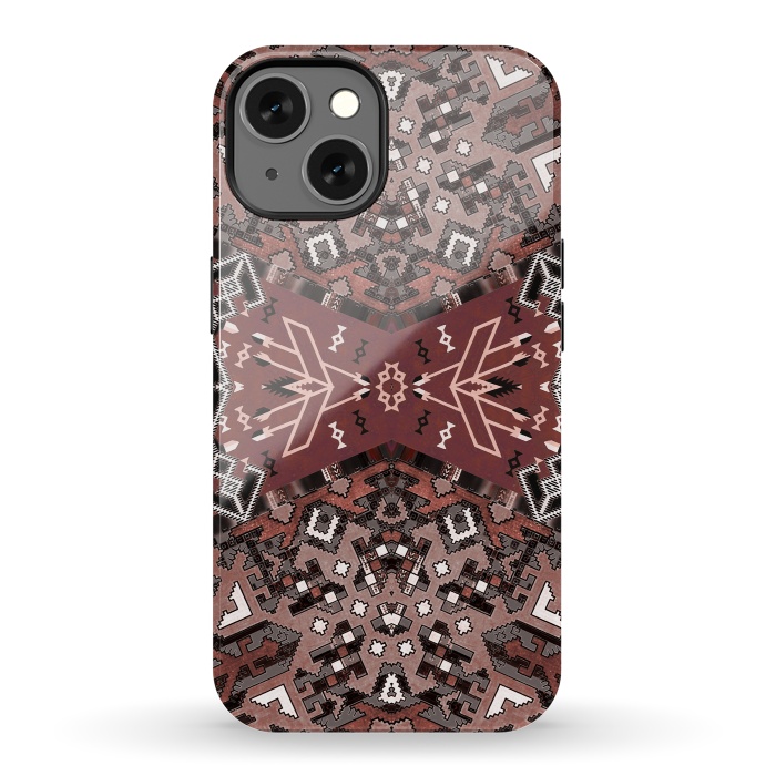 iPhone 13 StrongFit Ethnic geometric pattern in autumnal brown by Oana 