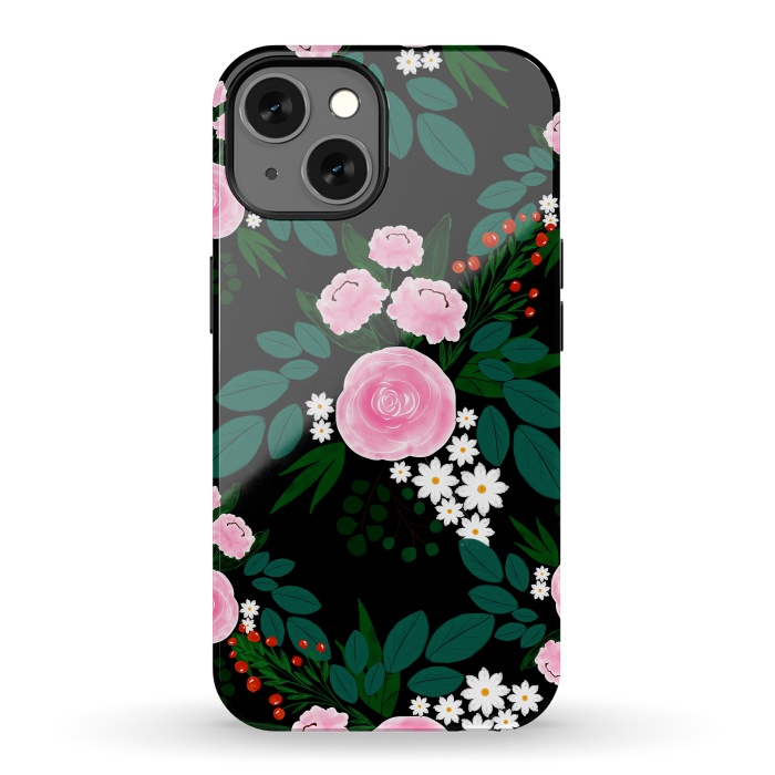 iPhone 13 StrongFit Elegant Pink and white Floral watercolor Paint  by InovArts