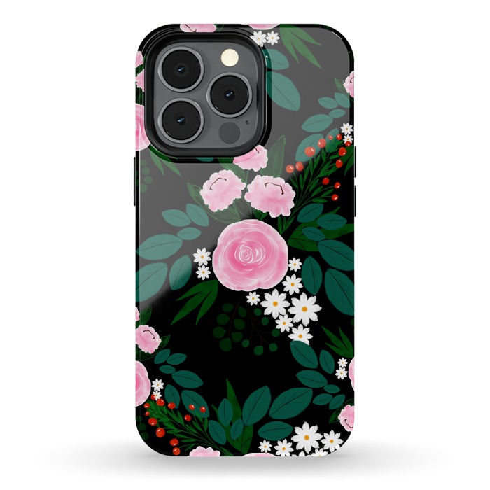 iPhone 13 pro StrongFit Elegant Pink and white Floral watercolor Paint  by InovArts