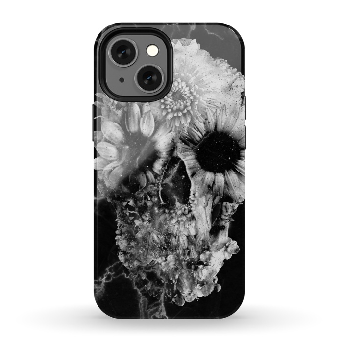 iPhone 13 mini StrongFit Floral Skull Marble by Ali Gulec