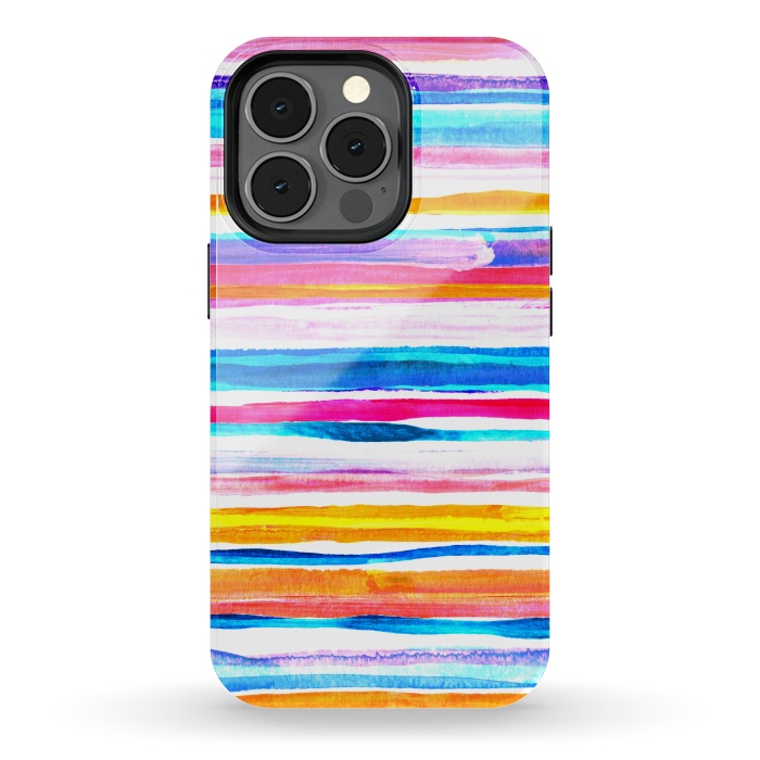 iPhone 13 pro StrongFit Bright Hand Painted Gouache Beach Chair Stripes by Micklyn Le Feuvre