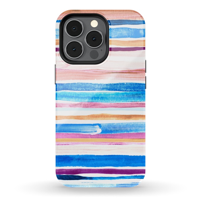 iPhone 13 pro StrongFit Pastel Pink, Plum and Cobalt Blue Gouache Stripes by Micklyn Le Feuvre