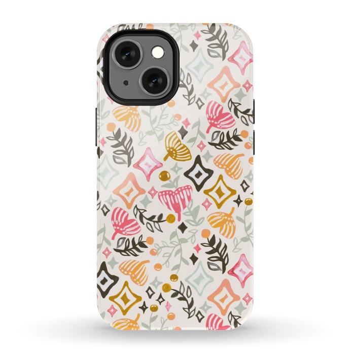 iPhone 13 mini StrongFit Autumn Abstract Ginkgo & Berry Pattern  by Tigatiga