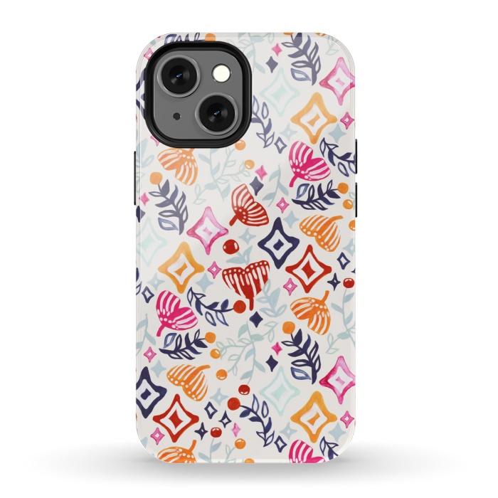 iPhone 13 mini StrongFit Christmas Abstract Ginkgo & Berry Pattern  by Tigatiga
