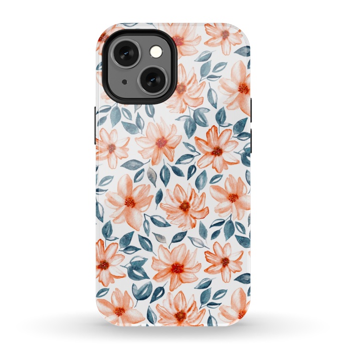 iPhone 13 mini StrongFit Orange & Navy Watercolor Floral  by Tigatiga