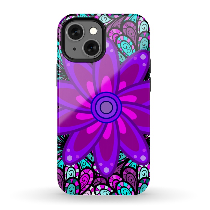 iPhone 13 mini StrongFit Mandala in Purple and Aquamarine by ArtsCase