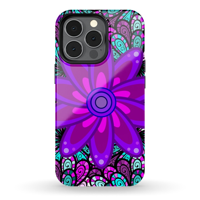 iPhone 13 pro StrongFit Mandala in Purple and Aquamarine by ArtsCase
