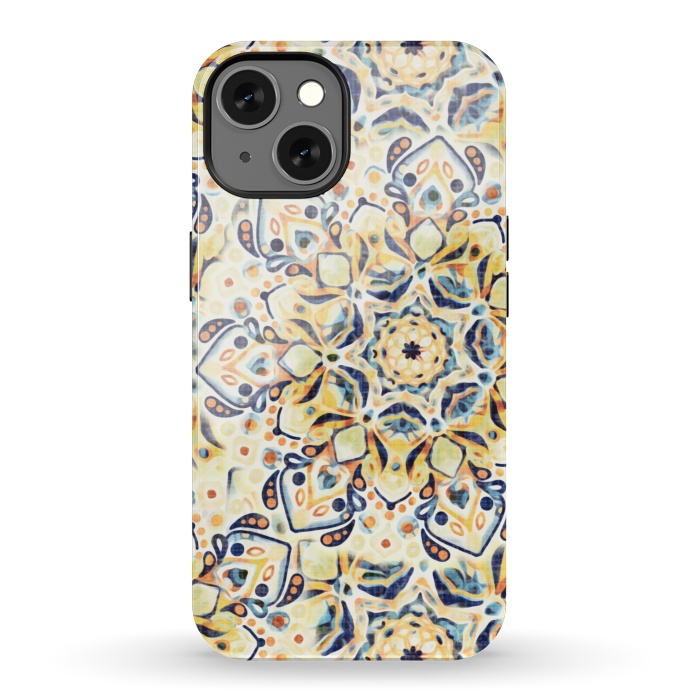iPhone 13 StrongFit Stained Glass Mandala - Mustard Yellow & Navy  by Tigatiga