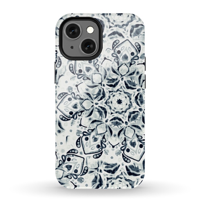 iPhone 13 mini StrongFit Stained Glass Mandala - Navy & White  by Tigatiga