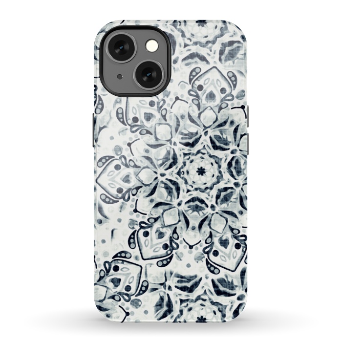iPhone 13 StrongFit Stained Glass Mandala - Navy & White  by Tigatiga