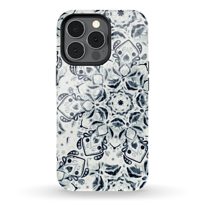 iPhone 13 pro StrongFit Stained Glass Mandala - Navy & White  by Tigatiga