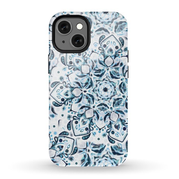 iPhone 13 mini StrongFit Stained Glass Mandala - Aqua Snowflake  by Tigatiga