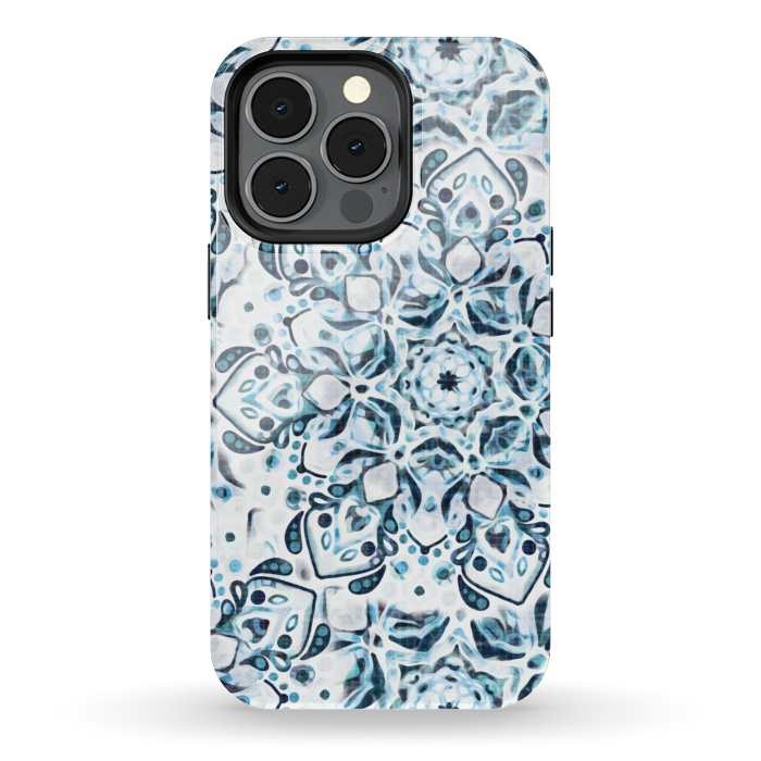 iPhone 13 pro StrongFit Stained Glass Mandala - Aqua Snowflake  by Tigatiga