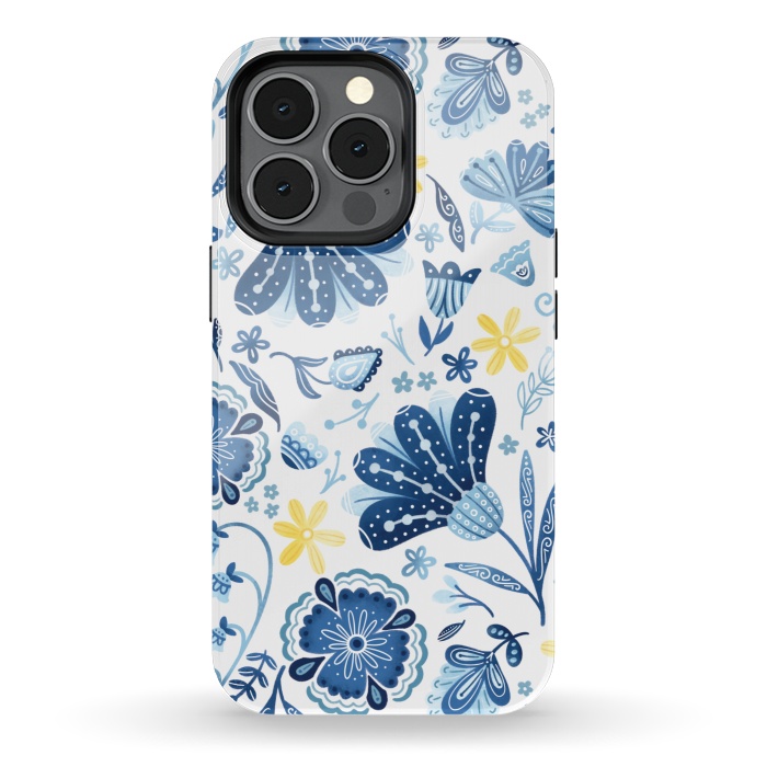iPhone 13 pro StrongFit Intricate Blue Floral by Noonday Design