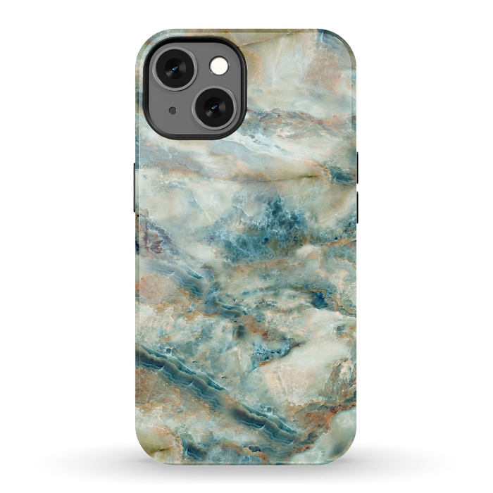 iPhone 13 StrongFit Marble Surface Green with Blue and Gold Design by ArtsCase
