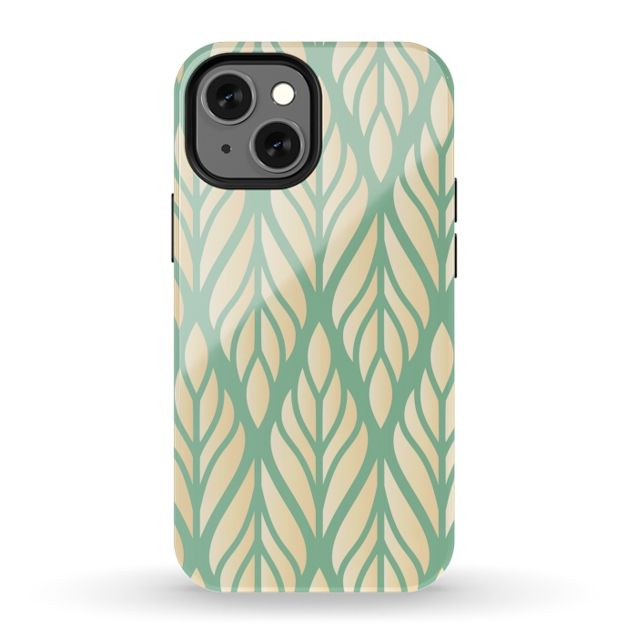 iPhone 13 mini StrongFit offwhite green leaf pattern by MALLIKA