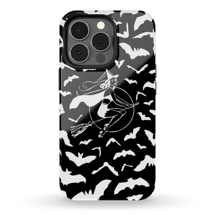iPhone 13 pro StrongFit Pin-up witch and flying bats pattern by Oana 