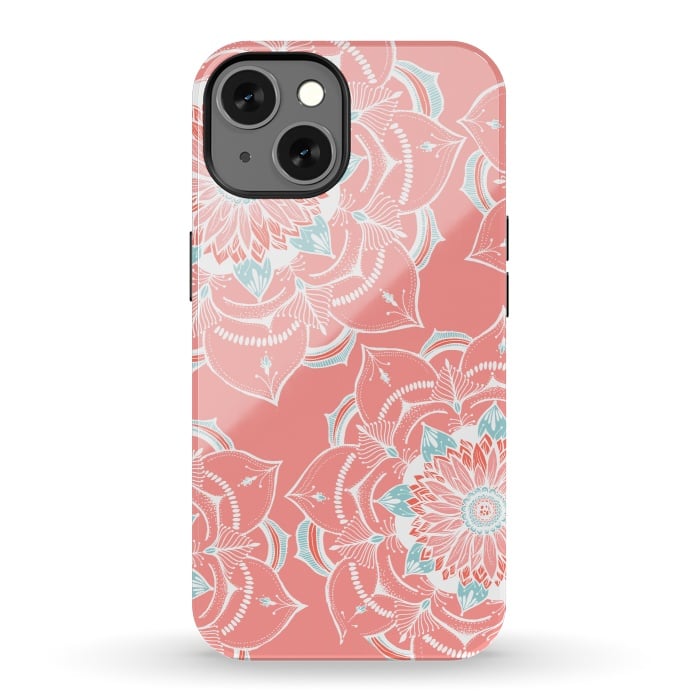 iPhone 13 StrongFit Coral mandala por Rose Halsey