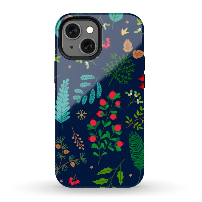 iPhone 13 mini StrongFit Holiday Christmas with Branches Mistletoe and Berries by ArtsCase